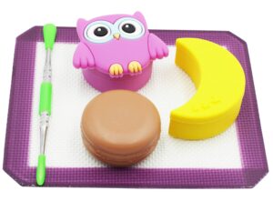 pearwell silicone wax containers 7ml 11ml 12ml owl moon concentrate jars with 5.9"×4.9" purple mat and 4.8“ carving tool