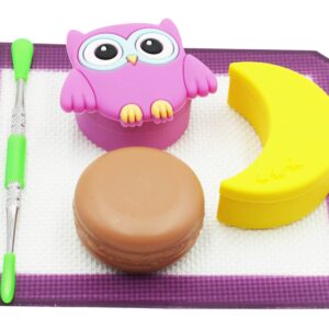 Pearwell Silicone Wax Containers 7ml 11ml 12ml Owl Moon Concentrate Jars with 5.9"×4.9" Purple Mat and 4.8“ Carving Tool