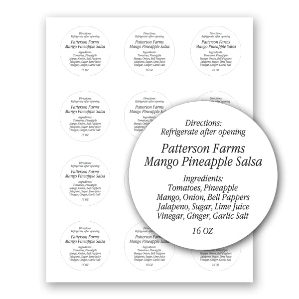 Customized Lines Information or Ingredients. Personalized Two Inches Round Labels for Your Farm Kitchen Home Business Homemade Products with Direction, RND-ING/INF-01