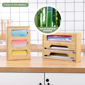 Homde Ziplock Bag Organizer Bamboo, Foil and Plastic Wrap Organizer with Cutter for Kitchen Drawer, Plastic Bag Storage for Gallon,Quart,Sandwich,Snack