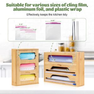 Homde Ziplock Bag Organizer Bamboo, Foil and Plastic Wrap Organizer with Cutter for Kitchen Drawer, Plastic Bag Storage for Gallon,Quart,Sandwich,Snack