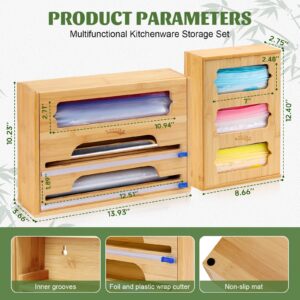 Homde Ziplock Bag Organizer Bamboo, Foil and Plastic Wrap Organizer with Cutter for Kitchen Drawer, Plastic Bag Storage for Gallon,Quart,Sandwich,Snack