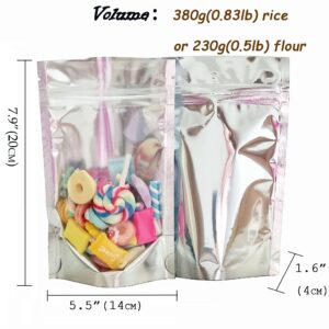 Couga Mall 100 PCS Airtight Zipper Stand Up Pouch Bag, Reusable Packing Storage Package Bag with Clear Front Aluminum Foil Back for Storing Snacks, Beans, Seeds & Food (5.5"7.9")