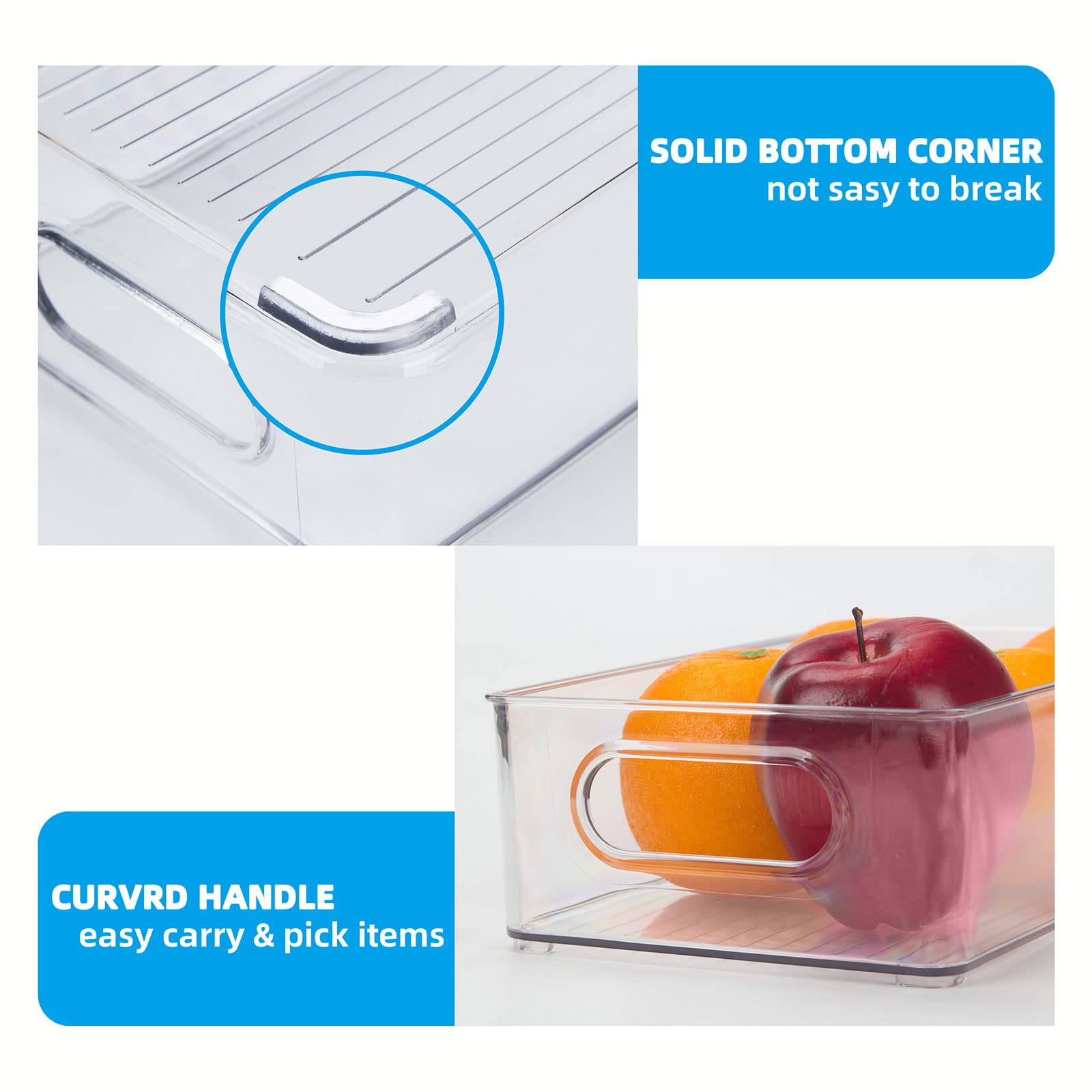 Eco Moda Set Of 6 Refrigerator Organizer Bins - 3 Sizes Stackable Plastic Clear Food Storage Bin