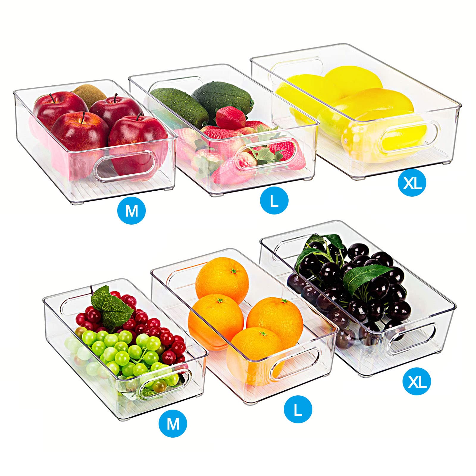 Eco Moda Set Of 6 Refrigerator Organizer Bins - 3 Sizes Stackable Plastic Clear Food Storage Bin