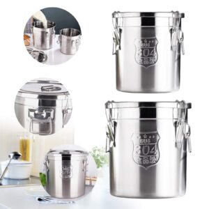 304 Stainless Steel Airtight Canister for Kitchen, Rice Cereal Grain Canisters Container, Metal Kitchen Rice Oil Storage Bucket for Household Kitchen Food w/Handles+Lid (Silver-12L)