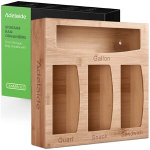 adelaide bag storage organizer for kitchen drawer, bamboo organizer, compatible with ziplock gallon, quart, sandwich and snack variety size bag (1 box 4 slots)