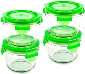 wean green round wean bowls 6oz/165ml baby food glass containers - pea (set of 4)