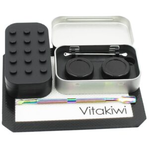 vitakiwi silicone 5ml 34ml multi compartment concentrate containers non-stick jars + 4.8" gold carving tool + 5.9"×4.9" mat (black)