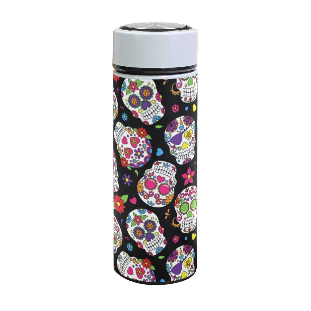 ZZKKO Sugar Skull Vacuum Insulated Stainless Steel Water Bottle, Day of the Dead Thermos Cup Water Bottle Travel Mug BPA Free Double Walled 17 OZ for Outdoor Sports Camping Hiking Cycling