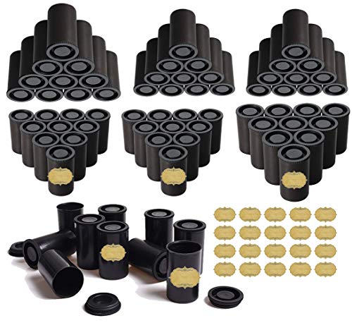 70 PCS Film Canister with Caps and Blank Labels for 35mm Film (Black)