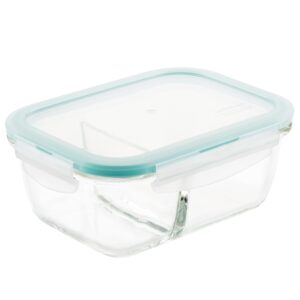lock & lock purely better glass food storage container with lid, rectangle w/divider, 25 oz - clear