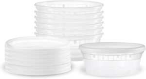 kosherific premium plastic food and deli storage containers with airtight lids 8oz (12 count) | stackable, freezer safe, leakproof