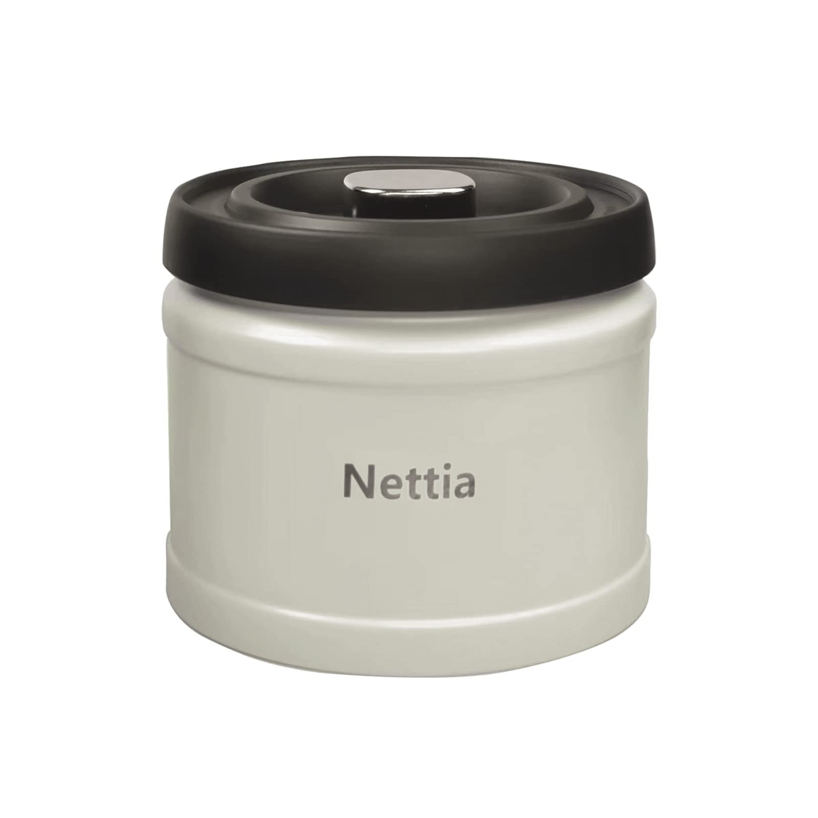 NETTIA Coffee canister 37OZ,Large Capacity Sealed Stainless Steel Food Container, Pressing to extract air type,Beige, 5.2" x 5.9"