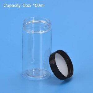 uxcell Round Plastic Jars with Black Screw Top Lid, 5oz/ 150ml Wide-mouth Clear Empty Containers for Storage, Organizing, 15Pcs