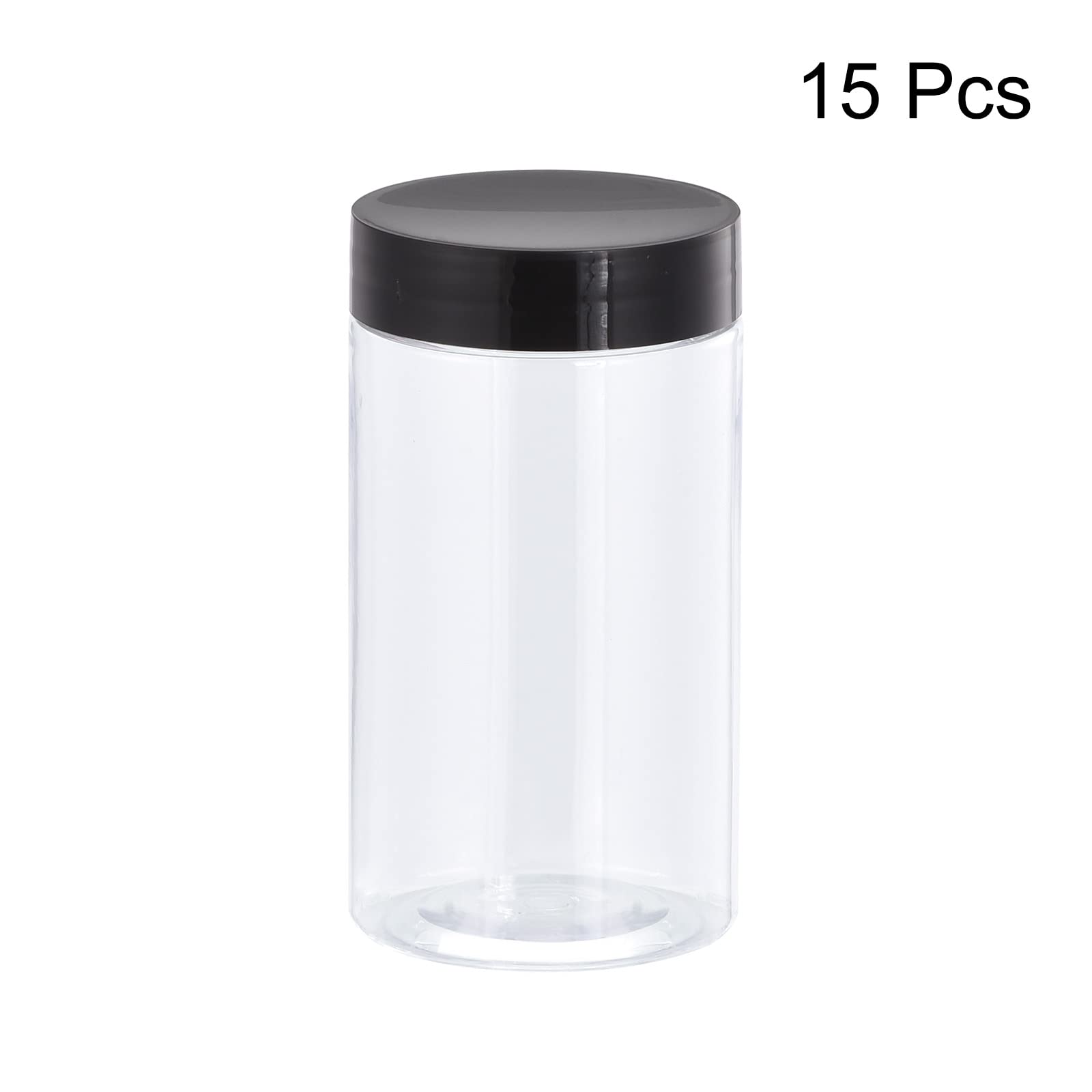 uxcell Round Plastic Jars with Black Screw Top Lid, 5oz/ 150ml Wide-mouth Clear Empty Containers for Storage, Organizing, 15Pcs