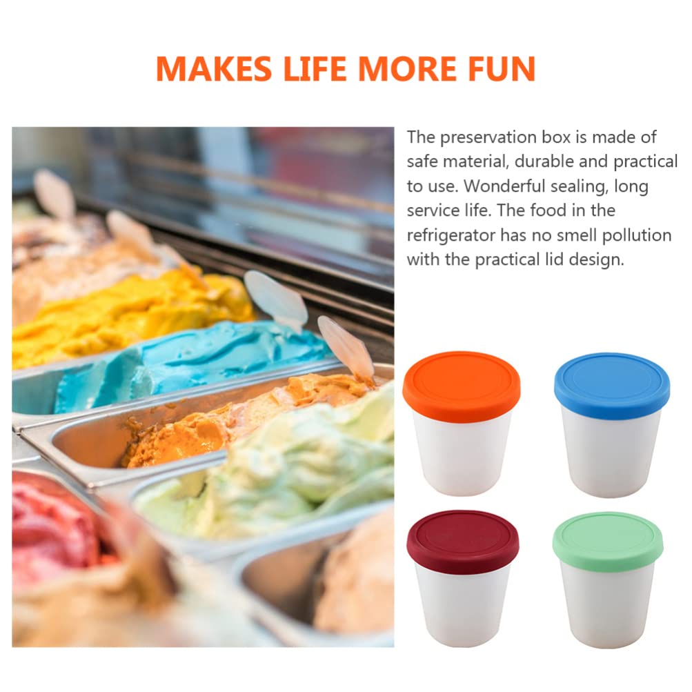 Angoily 4pcs Ice Cream Containers with Silicone Lids Freezer Food Storage Containers Tubs Dessert Container Leakproof Ice Cream Pint Cup For Homemade Ice Cream (3.14X2.63 Inch)