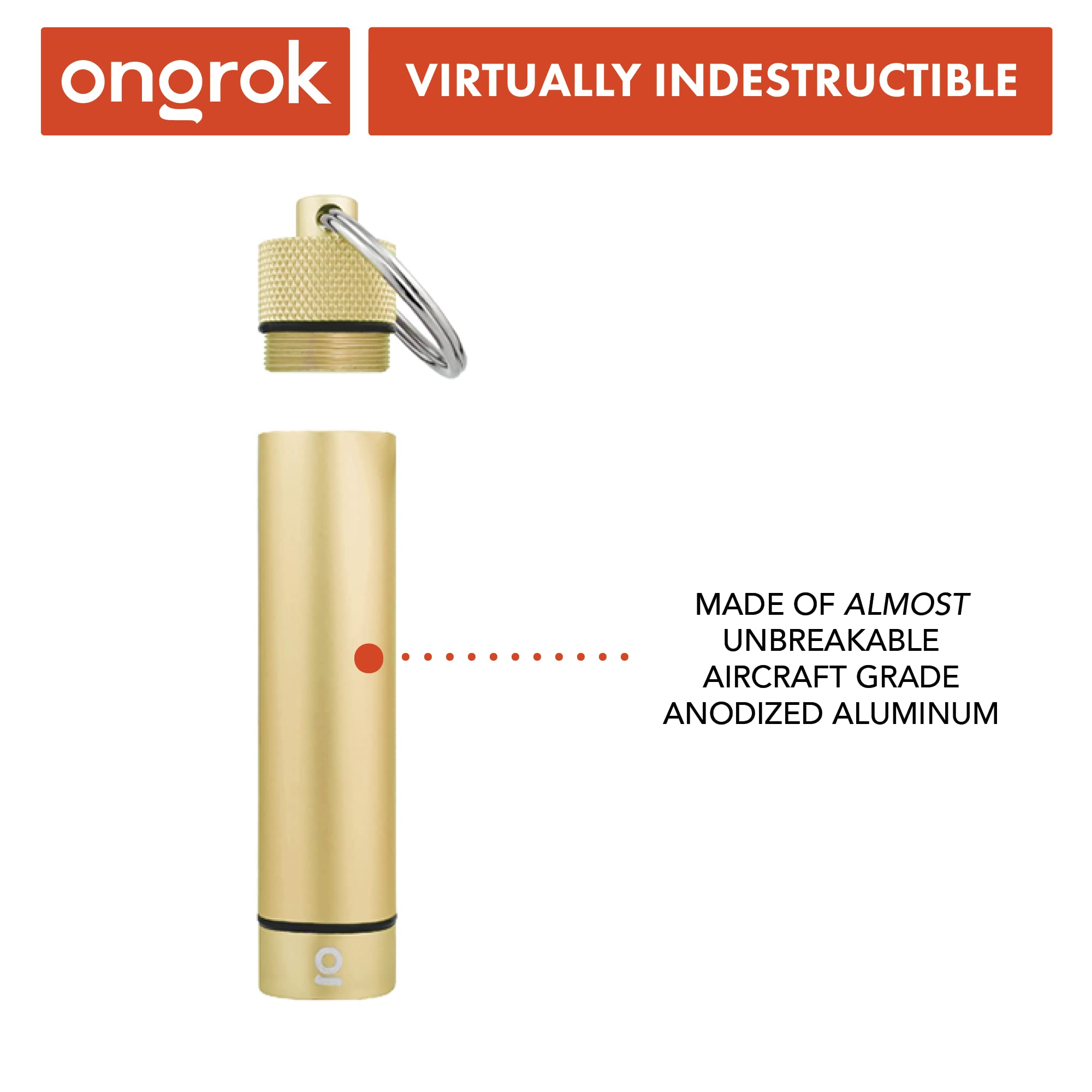 ONGROK Premium Storage Tube, Keychain, Pocket-Sized, Airtight, Aluminum Metal Holder and Case (Gold)