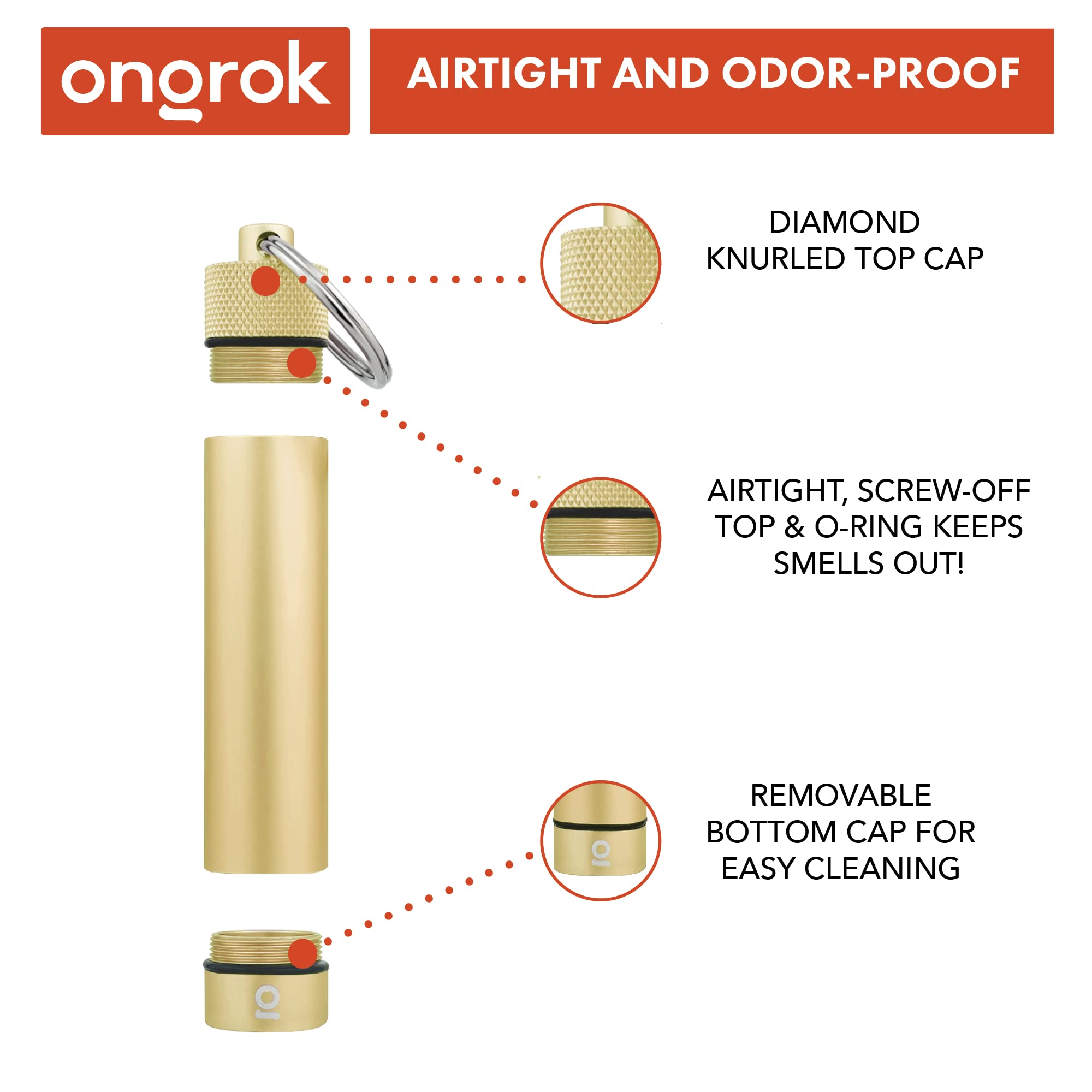 ONGROK Premium Storage Tube, Keychain, Pocket-Sized, Airtight, Aluminum Metal Holder and Case (Gold)