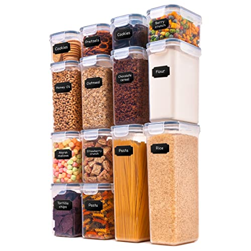 Cheer Collection Set of 14 Airtight Food Storage Containers, Pantry Organization and Storage Container Set, Kitchen Containers with Lids for Dry Foods, Flour and Sugar, Dry Erase Marker and Labels