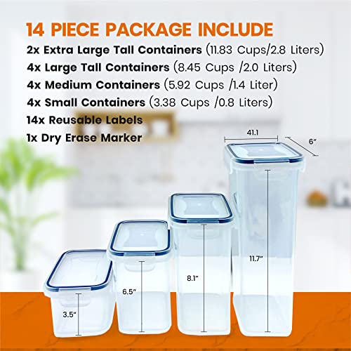 Cheer Collection Set of 14 Airtight Food Storage Containers, Pantry Organization and Storage Container Set, Kitchen Containers with Lids for Dry Foods, Flour and Sugar, Dry Erase Marker and Labels