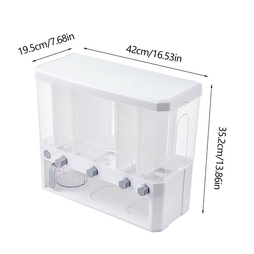 Sallurmose PanDair 5 In 1 Multigrain Tank,16.53”*7.68”*13.86” Dry Food Dispenser Cereal Rice Dispenser Food Storage Container W/Cup for Home Kitchen, Movable Detachable Partition