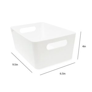 Isaac Jacobs 5-Pack Medium White Storage Bin (9.5” x 6.5”x 4”) Set w/ Cut-Out Handles, Plastic Organizer, Multi-Use, Home, Office, Pantry, Closet, Kitchen