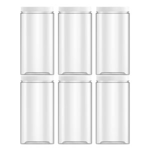 HoleviFO 48oz (1420 ml, 6 Pack) Clear Tall Plastic Jars with Smooth White Lids and Labels, Cylindrical Food Storage BPA Free PET Quart Size Canisters for Home & Kitchen Pantry Organization and Storage