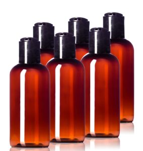 4oz plastic amber bottles (6 pack) bpa-free squeeze containers with disc cap, labels included