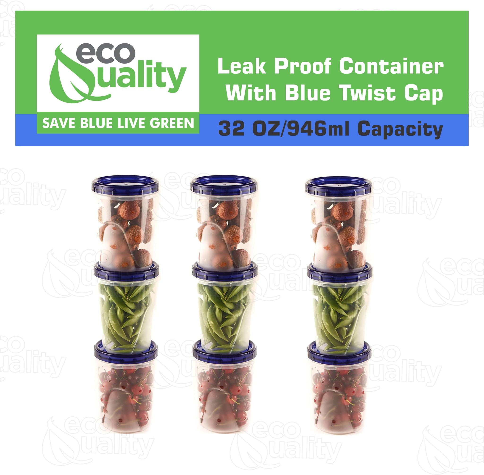 [3 PACK] 32 oz Twist Top Storage Deli Containers - Airtight Reusable Plastic Food Storage Canisters with Twist & Seal Lids, Leak-Proof - Meal Prep, Lunch, Togo, Stackable, BPA-Free Snack Containers