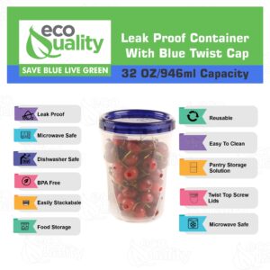 [3 PACK] 32 oz Twist Top Storage Deli Containers - Airtight Reusable Plastic Food Storage Canisters with Twist & Seal Lids, Leak-Proof - Meal Prep, Lunch, Togo, Stackable, BPA-Free Snack Containers