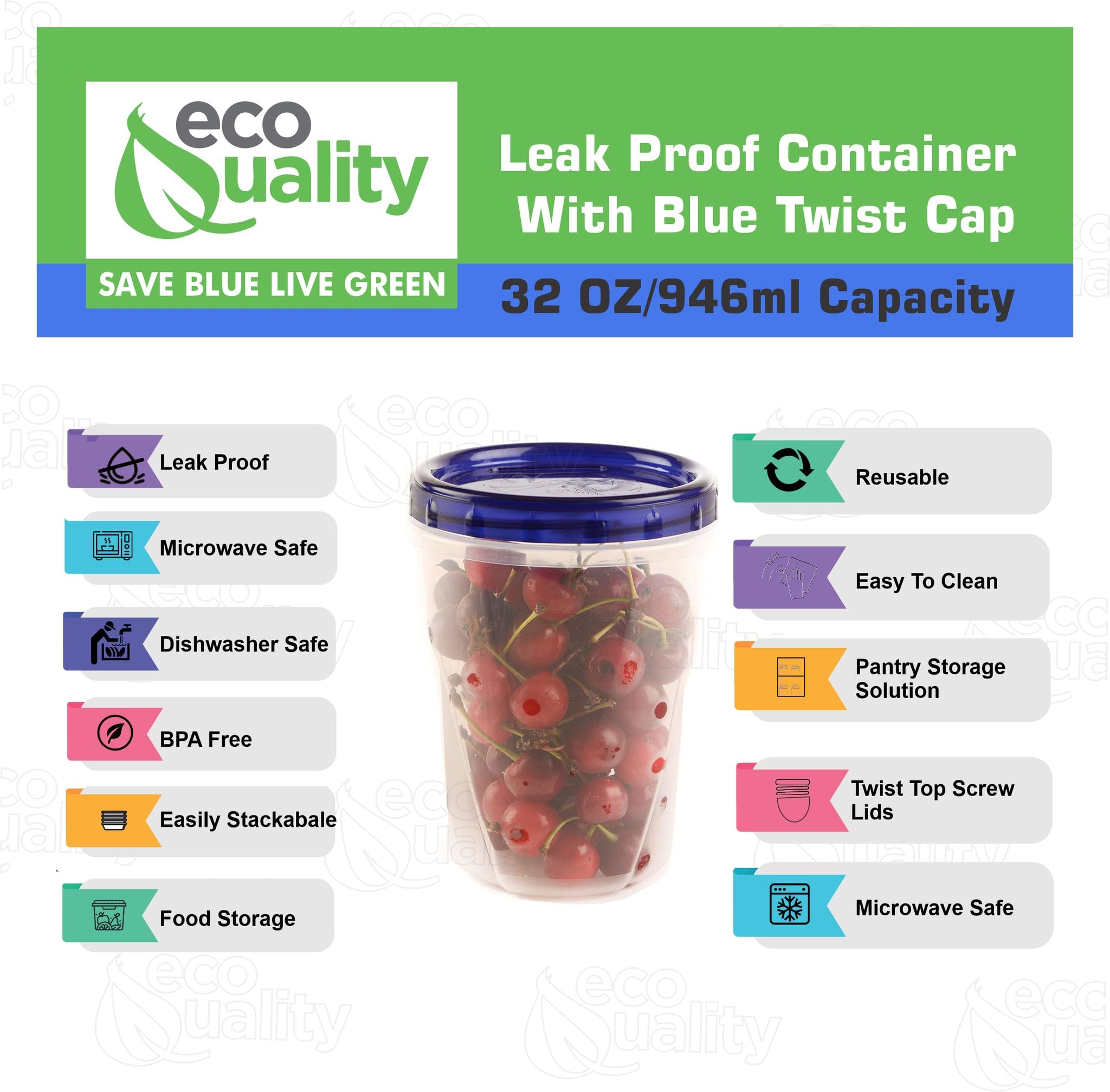 [3 PACK] 32 oz Twist Top Storage Deli Containers - Airtight Reusable Plastic Food Storage Canisters with Twist & Seal Lids, Leak-Proof - Meal Prep, Lunch, Togo, Stackable, BPA-Free Snack Containers