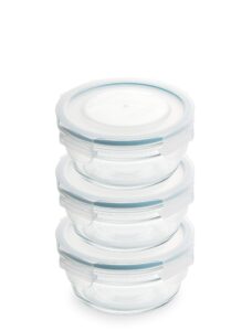 snaplock lid tempered glasslock storage round container airtight 3 container set anti spill microwave & oven safe 1.6cups/378ml