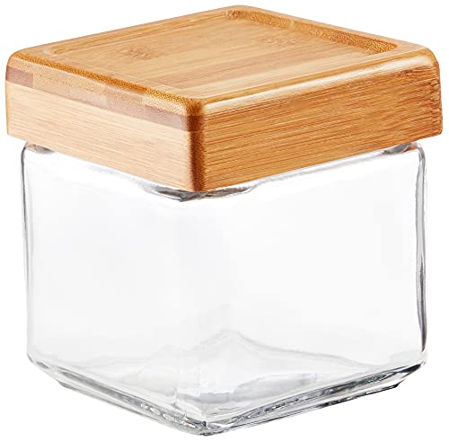 Anchor Hocking 1-Quart Stackable Jars with Bamboo Lids, Set of 4, Clear Glass -