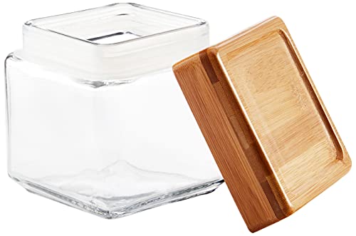 Anchor Hocking 1-Quart Stackable Jars with Bamboo Lids, Set of 4, Clear Glass -