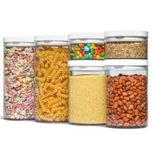 ComSaf Airtight Food Storage Container with Lid(10oz/30oz/44oz) Set of 6, Round Airtight Canisters, BPA Free Clear Plastic Food Storage Canister, Kitchen Pantry Container for Sugar, Flour and Cereal