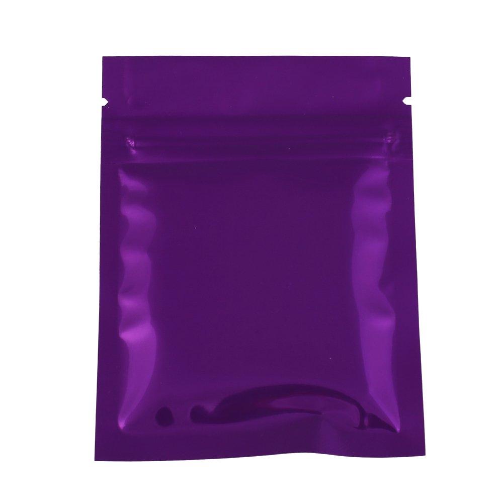 100 Durable Double-Sided Metallic Foil Mylar Flat Ziplock Bag 7.5x10cm (3x4") (Purple)