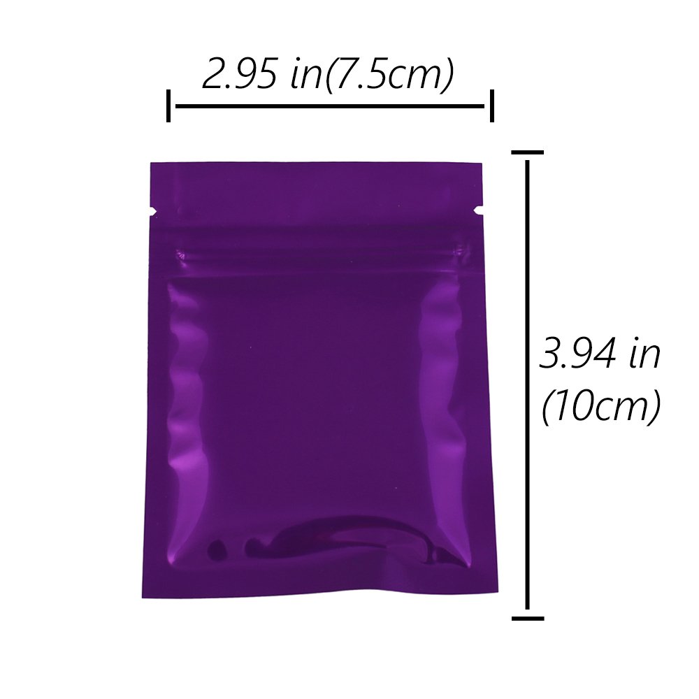 100 Durable Double-Sided Metallic Foil Mylar Flat Ziplock Bag 7.5x10cm (3x4") (Purple)