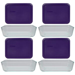pyrex (4 7210 glass dishes & (4) 7210-pc plum purple lids made in the usa