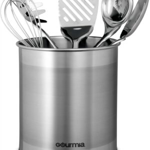 Gourmia GCH9345 Rotating Kitchen Utensil Holder – Spinning Stainless Steel Organizer to Store Cooking and Serving Tools - Dishwasher Safe, Non Slip Bottom – Use as Caddy or Pencil Cup