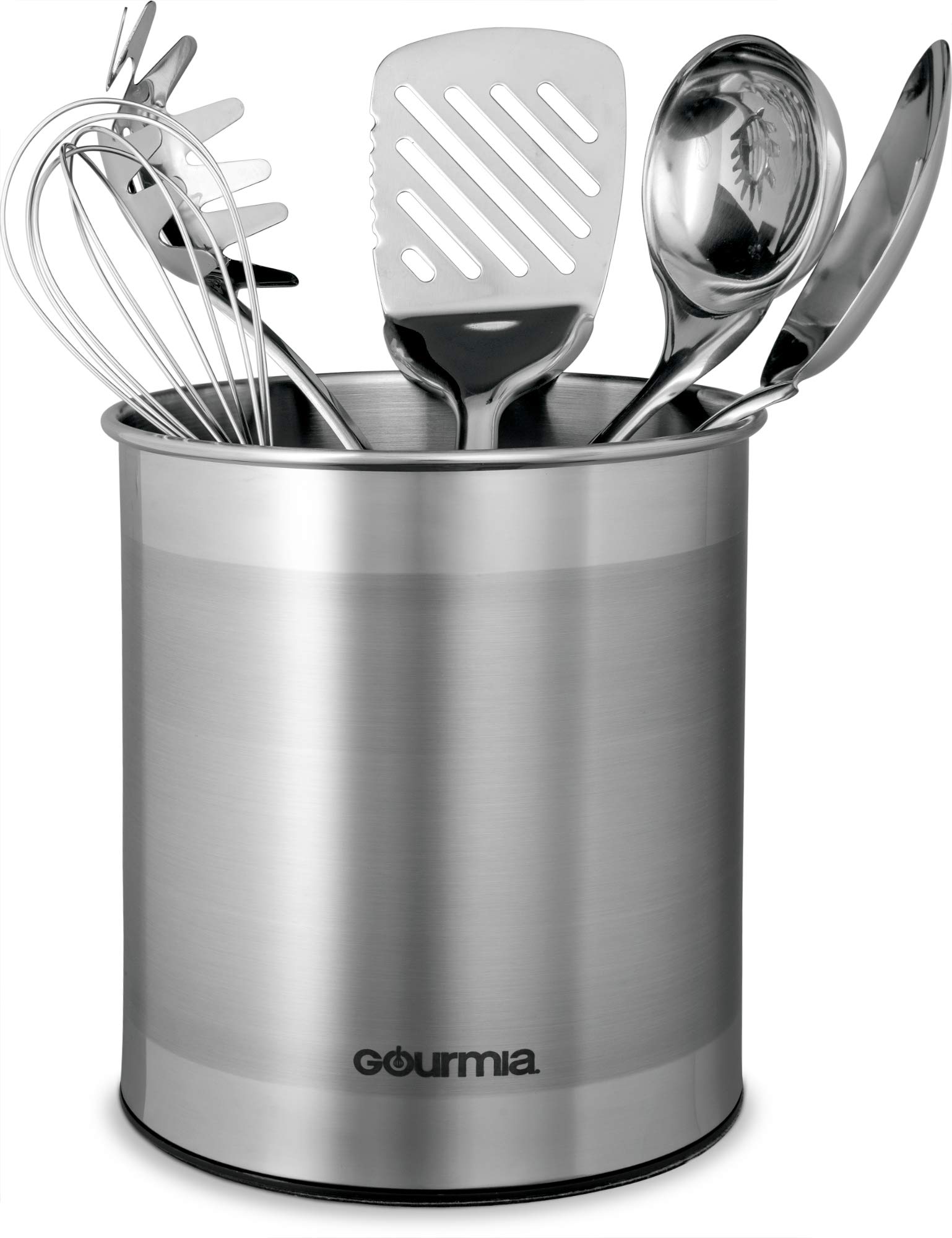 Gourmia GCH9345 Rotating Kitchen Utensil Holder – Spinning Stainless Steel Organizer to Store Cooking and Serving Tools - Dishwasher Safe, Non Slip Bottom – Use as Caddy or Pencil Cup
