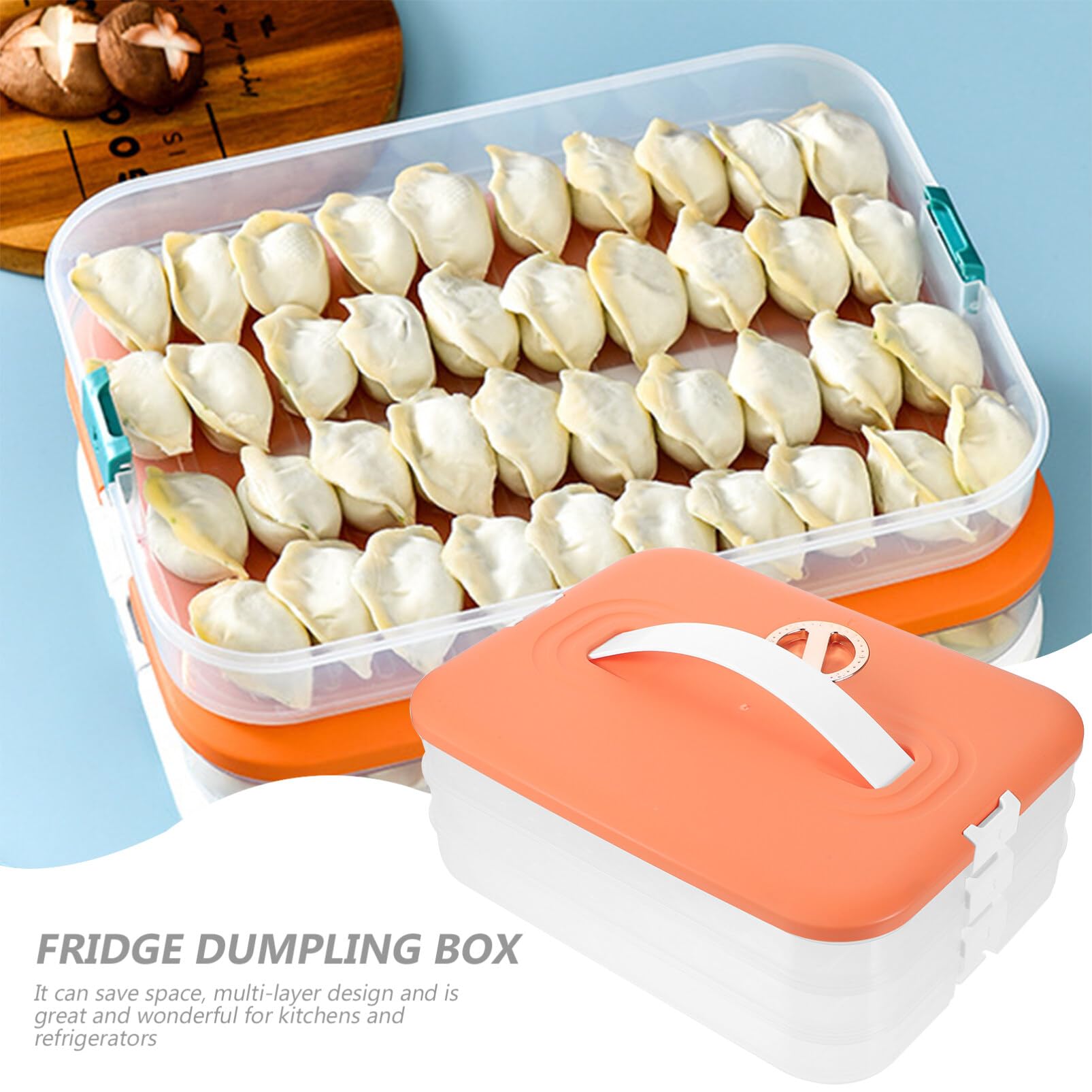 3 Layer Refrigerator Dumpling Box, Stackable Dumpling Food Containers, Dumpling Box Bins Holder with Lids for Refrigerator ( Orange )