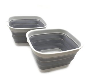 sammart 15l (3.9 gallon) collapsible tub - foldable dish tub - portable washing basin - space saving plastic washtub (dark grey (set of 2))