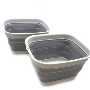 SAMMART 15L (3.9 Gallon) Collapsible Tub - Foldable Dish Tub - Portable Washing Basin - Space Saving Plastic Washtub (Dark Grey (Set of 2))