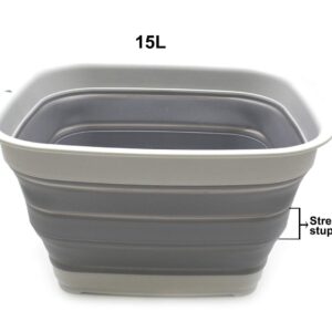 SAMMART 15L (3.9 Gallon) Collapsible Tub - Foldable Dish Tub - Portable Washing Basin - Space Saving Plastic Washtub (Dark Grey (Set of 2))