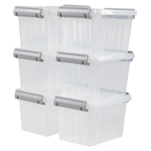 waikhomes 6-pack 6 quart plastic storage box, small latch lidded bin with handle, clear