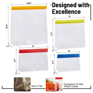 Airtight Reusable Food Storage Bags 14 Pack Clear StandUp BPAFree Reusable Ziplock Bags with a Leakproof Double Zipper Includes Gallon, Sandwich, Snack, and Quart Sizes Set of 14 Storage