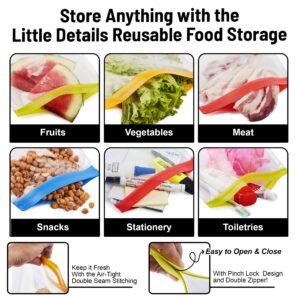 Airtight Reusable Food Storage Bags 14 Pack Clear StandUp BPAFree Reusable Ziplock Bags with a Leakproof Double Zipper Includes Gallon, Sandwich, Snack, and Quart Sizes Set of 14 Storage