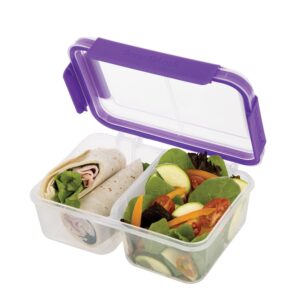 snaplock by progressive deep split container - purple, easy-to-open, leak-proof silicone seal, snap-off lid, stackable, bpa free