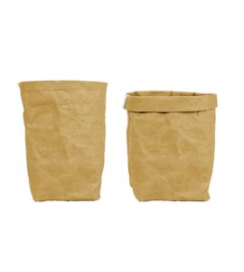 akoak 1 pack washable kraft paper bag, multifunctional home wear-resistant storage bag, shopping bag, plant flower pot, reusable eco-friendly food bag (khaki)